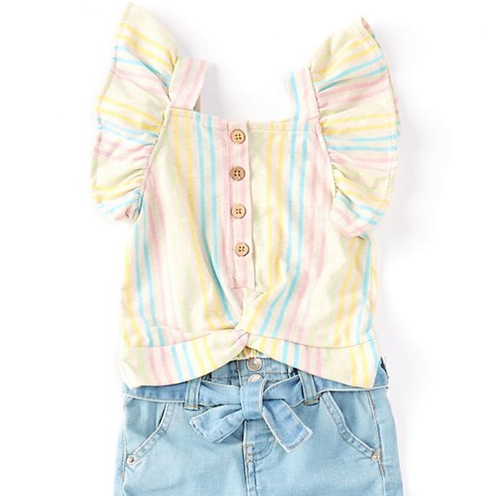 Jessica Simpson Baby Girl 24 Month Multi-Stripe Ruffle Sleeve Top